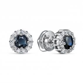 Серьги из белого золота RoseGrace 5-7500/1-106-2Б-СапБр с бриллиантом и сапфиром 5-7500/1-106-2Б-СапБр фото