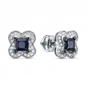 Серьги из белого золота RoseGrace 5-7660/1-106-2Б-СапБр с бриллиантом и сапфиром 5-7660/1-106-2Б-СапБр фото