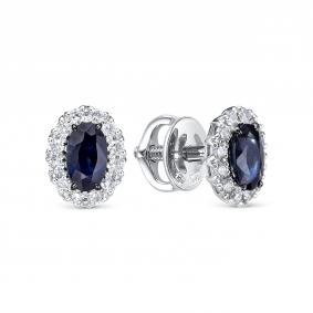 Серьги из белого золота RoseGrace 5-7905-106-2Б-СапБр с бриллиантом и сапфиром 5-7905-106-2Б-СапБр фото