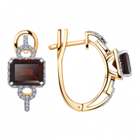 Золотые серьги Александра 5020001ск-1 с бриллиантом и гранатом 5020001ск-1 фото