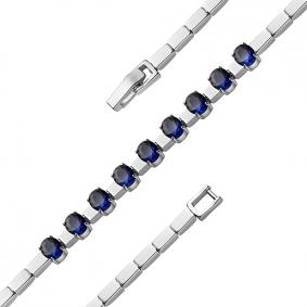 Браслет из белого золота АЛЬКОР 5023-230 с бриллиантом и гидротермальным сапфиром 5023-230 фото