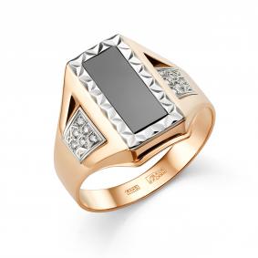 Золотое кольцо Караваевская ювелирная фабрика 51-0014 с ониксом и цирконием 51-0014 фото