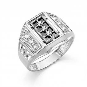 Серебряное кольцо Караваевская ювелирная фабрика 51-0027-s с ониксом и цирконием 51-0027-s фото