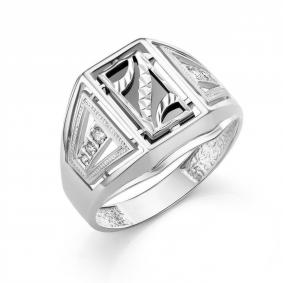 Серебряное кольцо Караваевская ювелирная фабрика 51-0051-s с ониксом и цирконием 51-0051-s фото