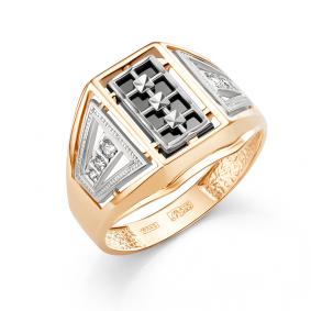 Золотое кольцо Караваевская ювелирная фабрика 51-0059 с ониксом и цирконием 51-0059 фото