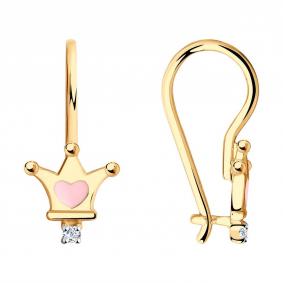 Золотые серьги Diamant 51-120-00685-1 с фианитом и эмалью 51-120-00685-1 фото