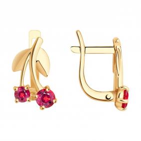 Золотые серьги Diamant 51-120-01464-1 с рубиновым корундом 51-120-01464-1 фото