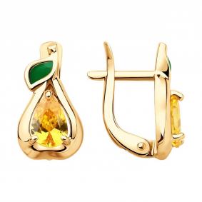 Золотые серьги Diamant 51-120-02813-1 с фианитом и эмалью 51-120-02813-1 фото
