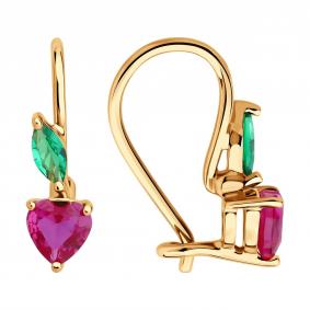 Золотые серьги Diamant 51-120-02847-1 с фианитом и рубиновым корундом 51-120-02847-1 фото