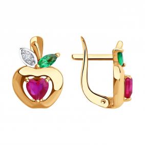 Золотые серьги Diamant 51-120-02858-1 с фианитом и рубиновым корундом 51-120-02858-1 фото