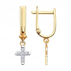 Золотые серьги-кресты Diamant с фианитом 51-121-02580-1 51-121-02580-1 фото