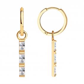 Золотые серьги-трансформеры Diamant с фианитом 51-121-02963-1 51-121-02963-1 фото