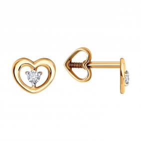 Золотые серьги Diamant 51-122-00990-2 с фианитом 51-122-00990-2 фото