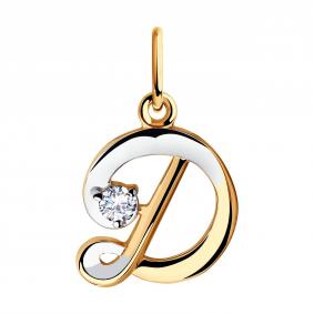 Золотая подвеска-буква Д Diamant с фианитом 51-130-00552-1 51-130-00552-1 фото