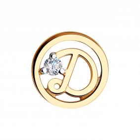 Золотая подвеска-буква Д Diamant с фианитом 51-130-00651-1 51-130-00651-1 фото