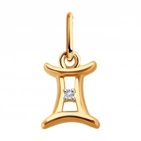 Золотая подвеска Знак зодиака Близнецы Diamant с фианитом 51-130-02627-1 51-130-02627-1 фото