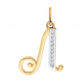Золотая подвеска-буква Л Diamant с фианитом 51-130-02883-1 51-130-02883-1 фото