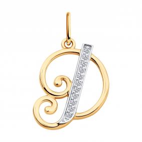 Золотая подвеска-буква Д Diamant с фианитом 51-130-02890-1 51-130-02890-1 фото