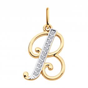 Золотая подвеска-буква В Diamant с фианитом 51-130-02891-1 51-130-02891-1 фото