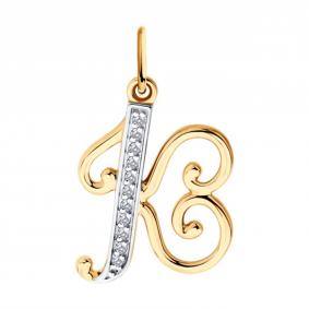 Золотая подвкска-буква К Diamant с фианитом 51-130-02892-1 51-130-02892-1 фото