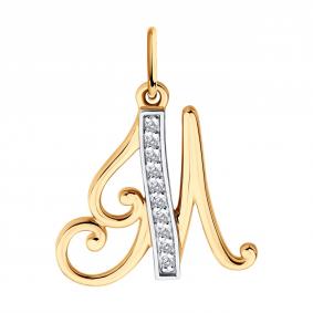 Золотая подвеска-буква М Diamant с фианитом 51-130-02894-1 51-130-02894-1 фото