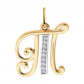 Золотая подвеска-буква Т Diamant с фианитом 51-130-02896-1 51-130-02896-1 фото