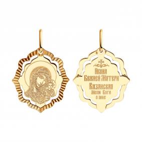 Золотая подвеска-иконка Божией Матери Казанская Diamant 51-132-02443-2 51-132-02443-2 фото