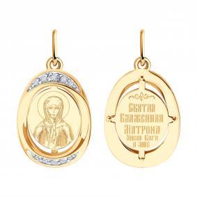 Золотая подвеска-иконка Святая блаженная Матрона Московская Diamant с фианитом 51-132-02855-3 51-132-02855-3 фото