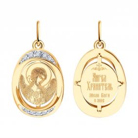 Золотая подвеска-иконка Ангел хранитель Diamant с фианитом 51-132-02855-6 51-132-02855-6 фото