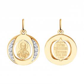 Золотая подвеска Иконка Святая блаженная Матрона Diamant с фианитом 51-132-02856-3 51-132-02856-3 фото