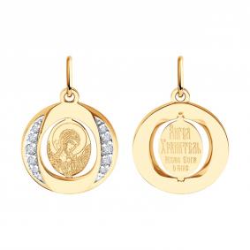 Золотая подвеска-иконка Ангел хранитель Diamant с фианитом 51-132-02856-4 51-132-02856-4 фото