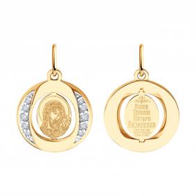 Золотая подвеска-иконка Божией Матери Казанская Diamant с фианитом 51-132-02856-6 51-132-02856-6 фото