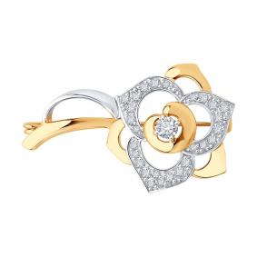 Золотая брошь Diamant 51-140-02827-1 с фианитом 51-140-02827-1 фото