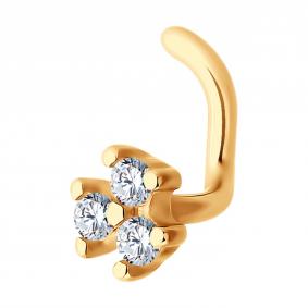 Золотой пирсинг в нос Diamant с фианитом 51-160-02299-1 51-160-02299-1 фото