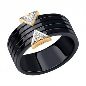 Золотое кольцо Diamant 51-210-00150-2 с бриллиантом и керамикой 51-210-00150-2 фото