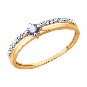 Золотое кольцо SOKOLOV 51-210-01067-1 с бриллиантом и танзанитом 51-210-01067-1 фото