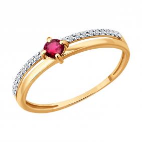 Золотое кольцо SOKOLOV 51-210-01067-2 с бриллиантом и рубином 51-210-01067-2 фото
