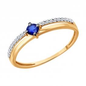 Золотое кольцо SOKOLOV 51-210-01067-3 с бриллиантом и сапфиром 51-210-01067-3 фото