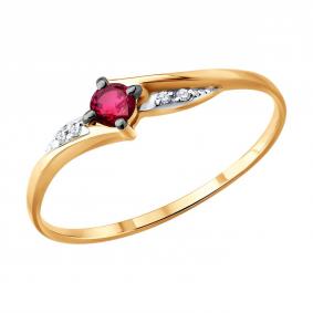 Золотое кольцо Diamant 51-210-01272-3 с бриллиантом и рубином 51-210-01272-3 фото