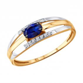 Золотое кольцо Diamant 51-210-01279-3 с бриллиантом и сапфиром 51-210-01279-3 фото
