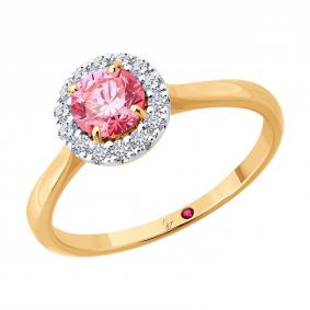 Золотое кольцо Diamant 51-210-02768-1 с рубином и бриллиантом выращенным 51-210-02768-1 фото