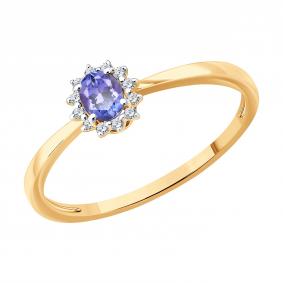 Золотое кольцо Diamant 51-210-03017-1 с бриллиантом и танзанитом 51-210-03017-1 фото