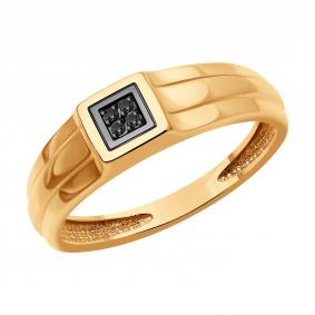 Золотое кольцо Diamant 51-212-02195-1 с чёрным бриллиантом 51-212-02195-1 фото