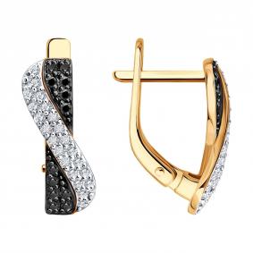 Золотые серьги SOKOLOV 51-220-00848-1 с бриллиантом и чёрным бриллиантом 51-220-00848-1 фото