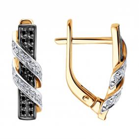 Золотые серьги Diamant 51-220-00909-1 с бриллиантом и чёрным бриллиантом 51-220-00909-1 фото