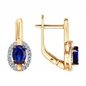 Золотые серьги SOKOLOV 51-220-00960-1 с бриллиантом и сапфиром 51-220-00960-1 фото