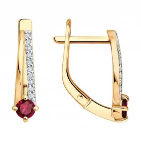 Золотые серьги Diamant 51-220-01067-2 с бриллиантом и рубином 51-220-01067-2 фото
