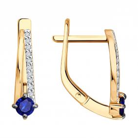 Золотые серьги SOKOLOV 51-220-01067-3 с бриллиантом и сапфиром 51-220-01067-3 фото