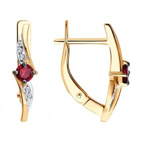 Золотые серьги Diamant 51-220-01272-3 с бриллиантом и рубином 51-220-01272-3 фото