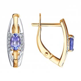 Золотые серьги Diamant 51-220-01279-1 с бриллиантом и танзанитом 51-220-01279-1 фото